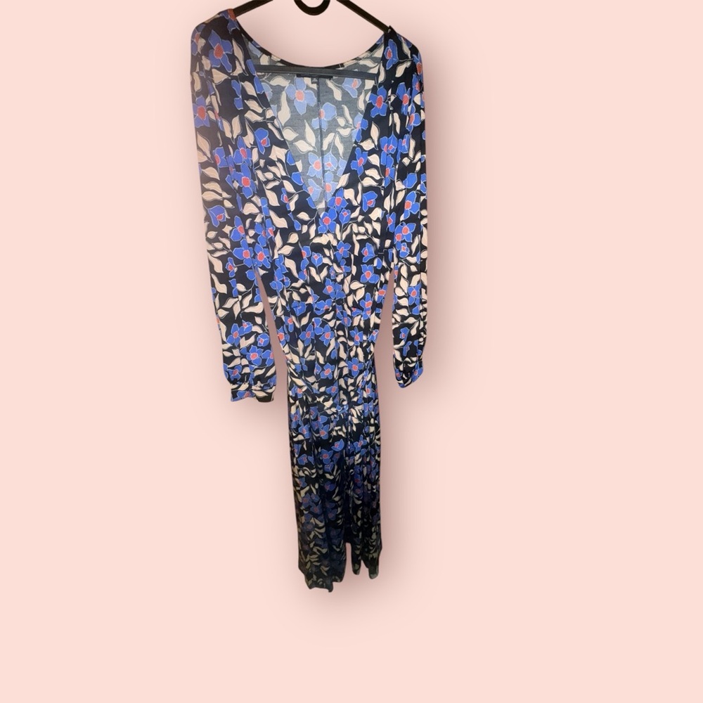 Eloquii Blue and Black Floral Long Sleeve Dress